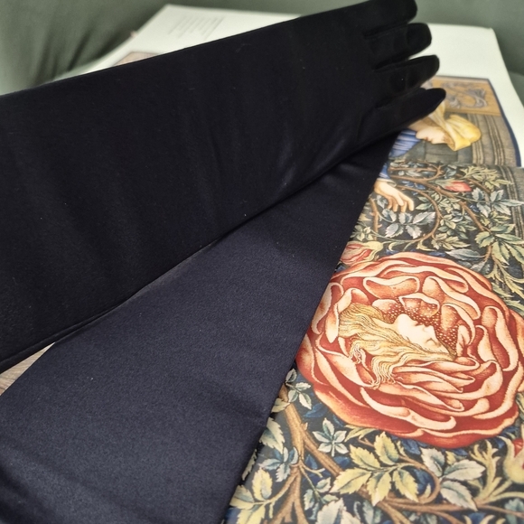 Elegant Navy Satin Gloves 6 Available - Picture 2 of 3